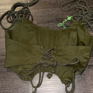Darker Wavs Chord Green Lace-Up Corset Top